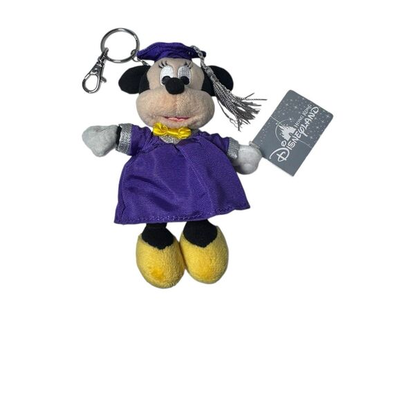 New Hong Kong Disneyland Minnie Mouse Purple Graduation Plush Key Chain- Rare - Picture 10 of 12